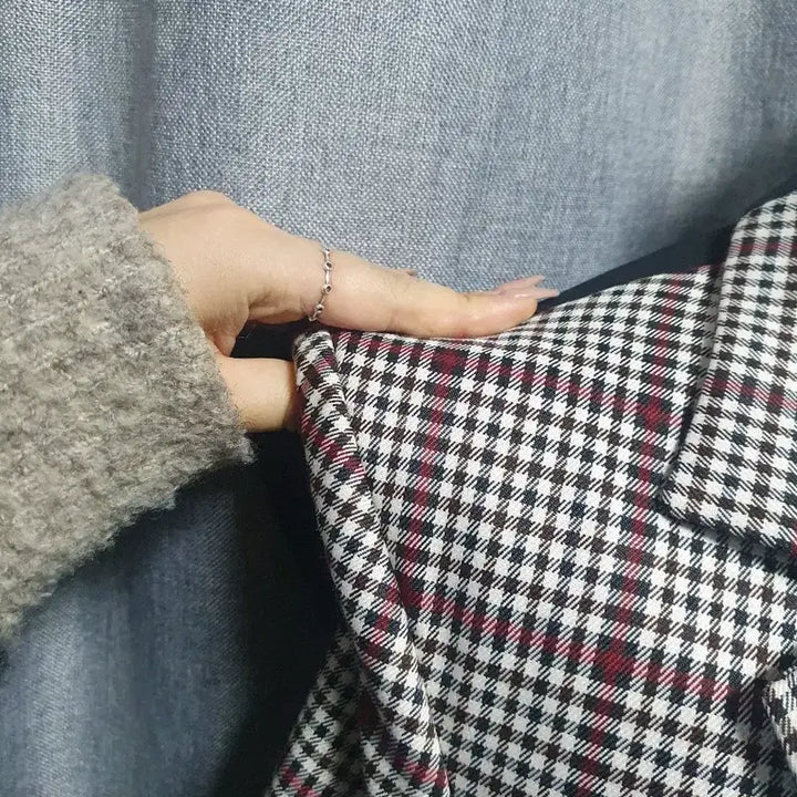 [BUNJANG] Checked Color Block Padded Jacket / 체크 배색 패드 고급자켓