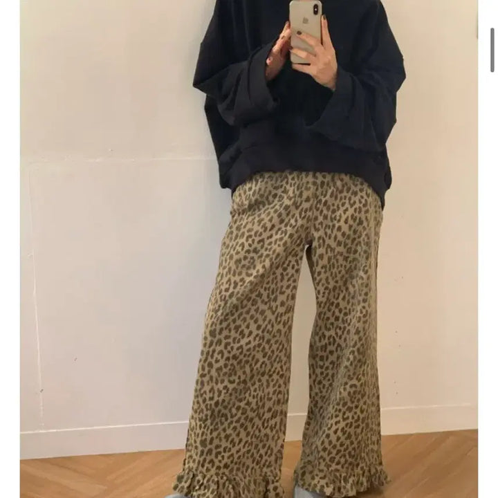 [BUNJANG] Arude Leopard Print Frill Pants / 아루드 호피 프릴 팬츠