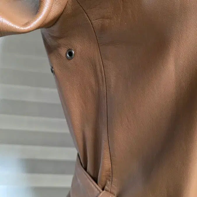 [BUNJANG] NUE Brown Leather Belted Jacket / 여성 NUE 브라운 가죽 벨티드 자켓