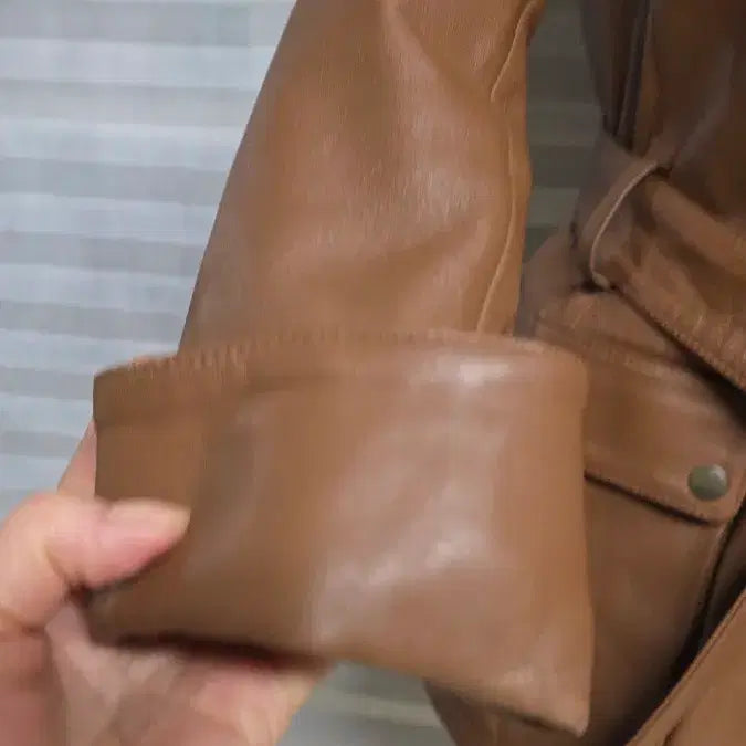 [BUNJANG] NUE Brown Leather Belted Jacket / 여성 NUE 브라운 가죽 벨티드 자켓