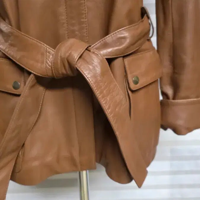[BUNJANG] NUE Brown Leather Belted Jacket / 여성 NUE 브라운 가죽 벨티드 자켓