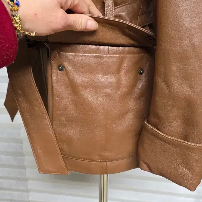[BUNJANG] NUE Brown Leather Belted Jacket / 여성 NUE 브라운 가죽 벨티드 자켓