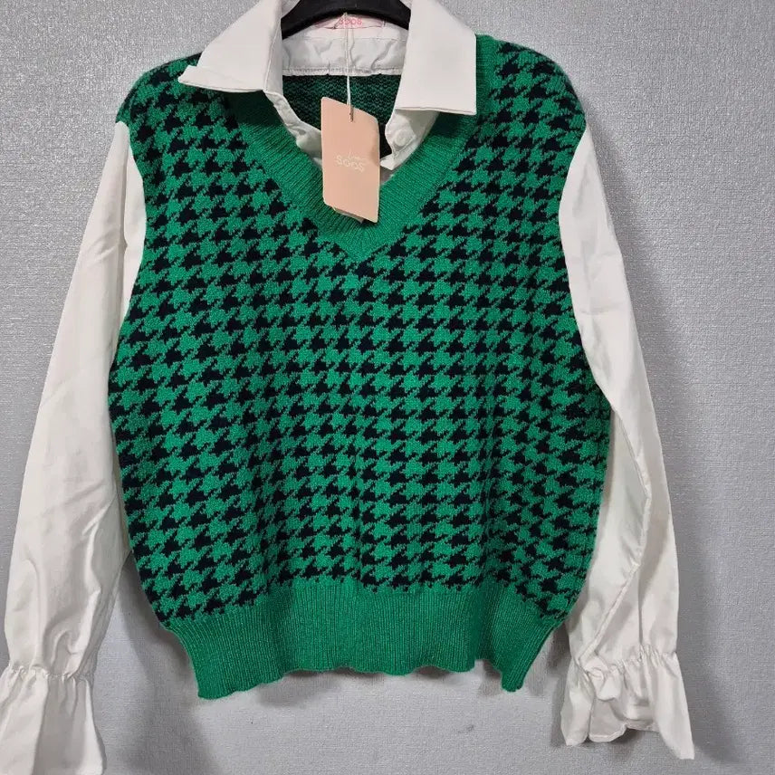 [BUNJANG] SCOS Houndstooth Layered Knit Top / SCOS 하운즈투스 레이어드 니트티 새상품 66