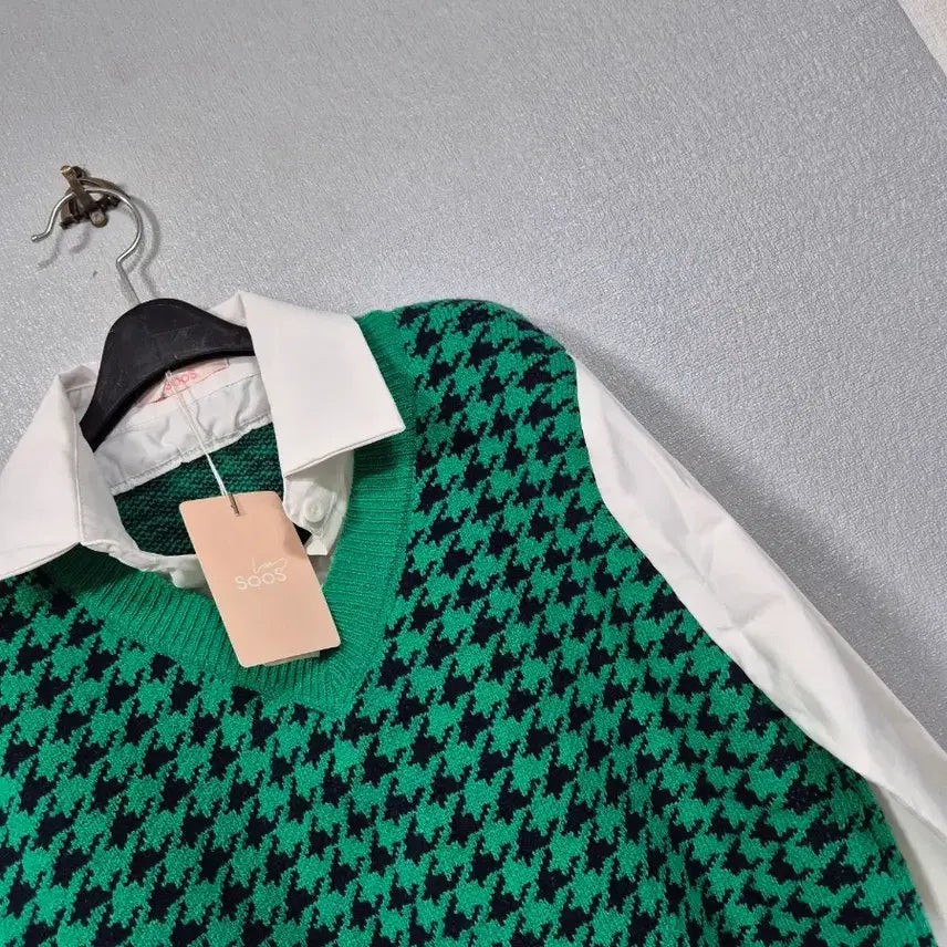 [BUNJANG] SCOS Houndstooth Layered Knit Top / SCOS 하운즈투스 레이어드 니트티 새상품 66