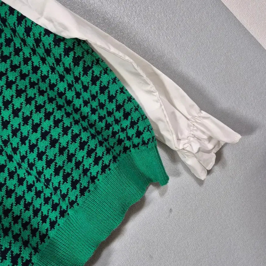 [BUNJANG] SCOS Houndstooth Layered Knit Top / SCOS 하운즈투스 레이어드 니트티 새상품 66