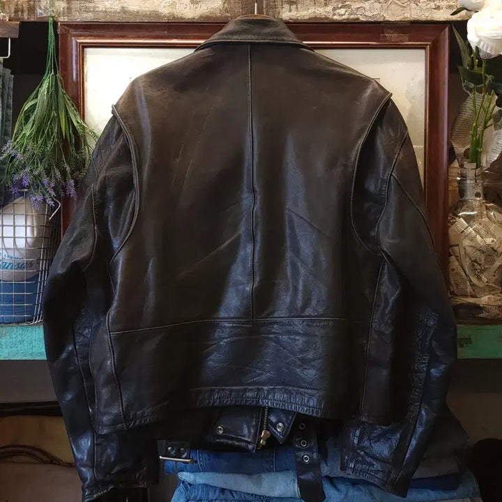 [BUNJANG] Vintage Heavy Leather Rider Jacket 105 / 90s 소가죽 라이더자켓 바이커 라이더 헤비레더 105