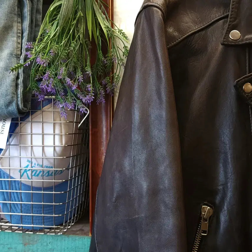 [BUNJANG] Vintage Heavy Leather Rider Jacket 105 / 90s 소가죽 라이더자켓 바이커 라이더 헤비레더 105