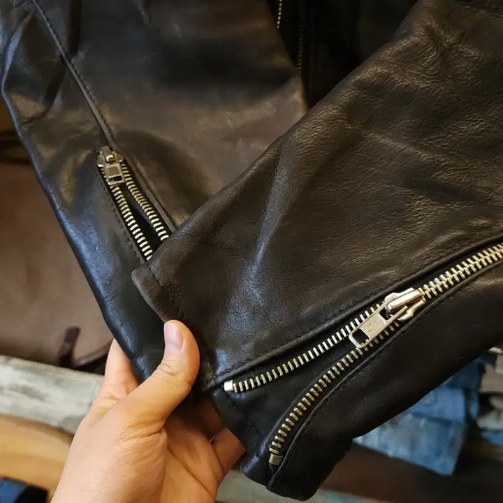 [BUNJANG] Vintage Heavy Leather Rider Jacket 105 / 90s 소가죽 라이더자켓 바이커 라이더 헤비레더 105