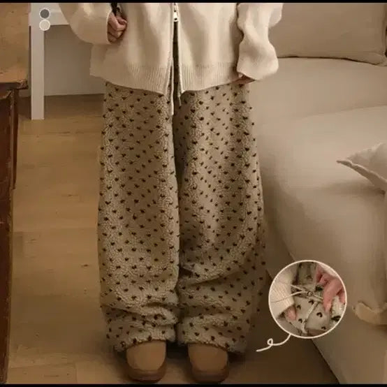 [BUNJANG] Dot Banding Wide Pants / 뽀글덤블도트밴딩와이드팬츠