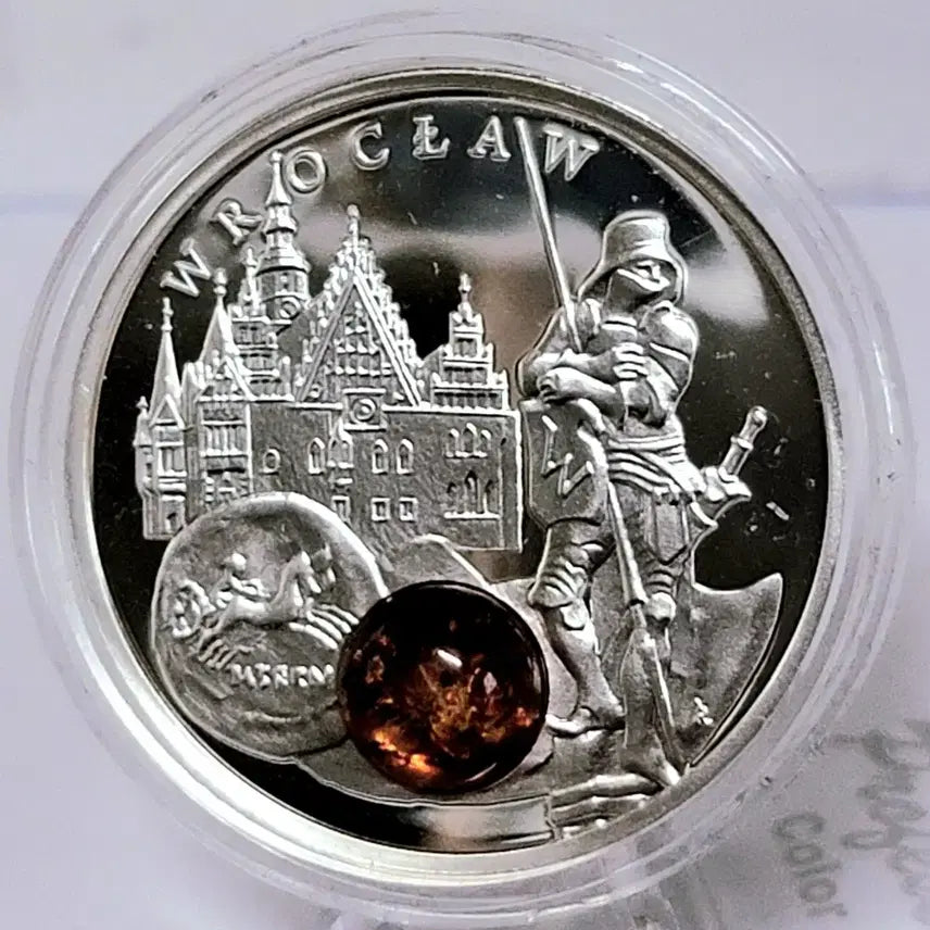 [BUNJANG] Limited Edition Silver Coin with Amber Inlay / 최고급(은화) 고급 천역호박 보석삽입  기념 한정판 은화