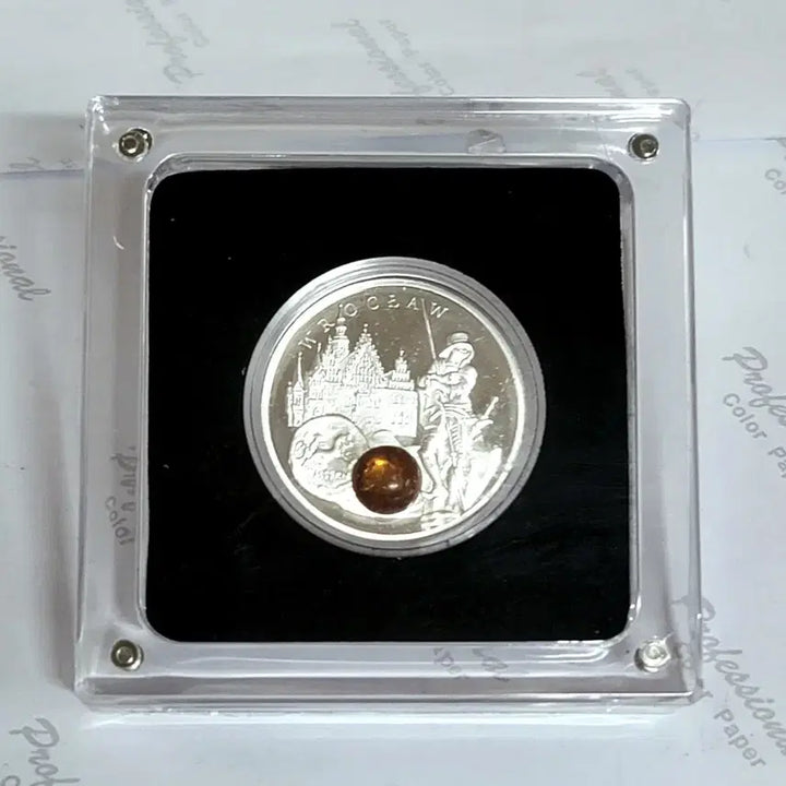 [BUNJANG] Limited Edition Silver Coin with Amber Inlay / 최고급(은화) 고급 천역호박 보석삽입  기념 한정판 은화
