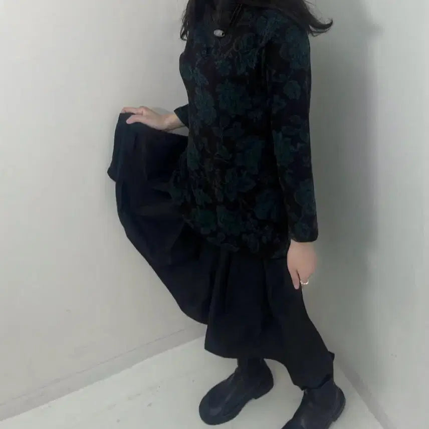 [BUNJANG] Vintage Dark Green Floral Long Sleeve Tee / 빈티지 다크그린 꽃무늬 긴팔티셔츠 dark green flower tee