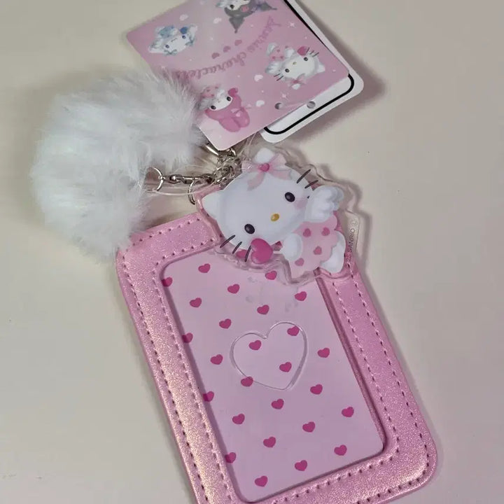 [BUNJANG] Sanrio Hello Kitty Yumemiru Heart Leather Card Case with Keyring / 미사용) 산리오 헬로키티 유메미루 하트 가죽 카드케이스 카드홀더  키링
