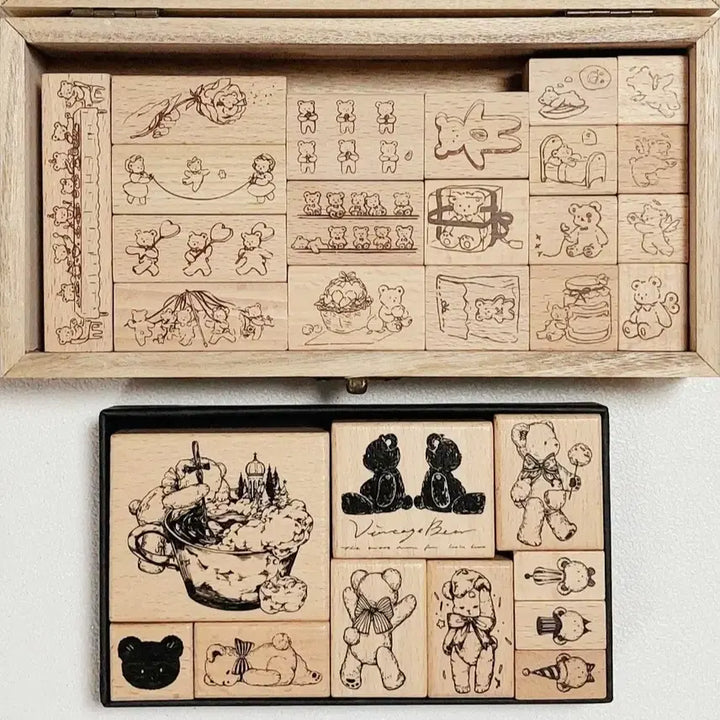 [BUNJANG] Premium Wood Stamp and Clear Stamp Set / 무배)다꾸 스탬프 도장 프리미엄 우드 스탬프 클리어스탬프 세트 다꾸 처분