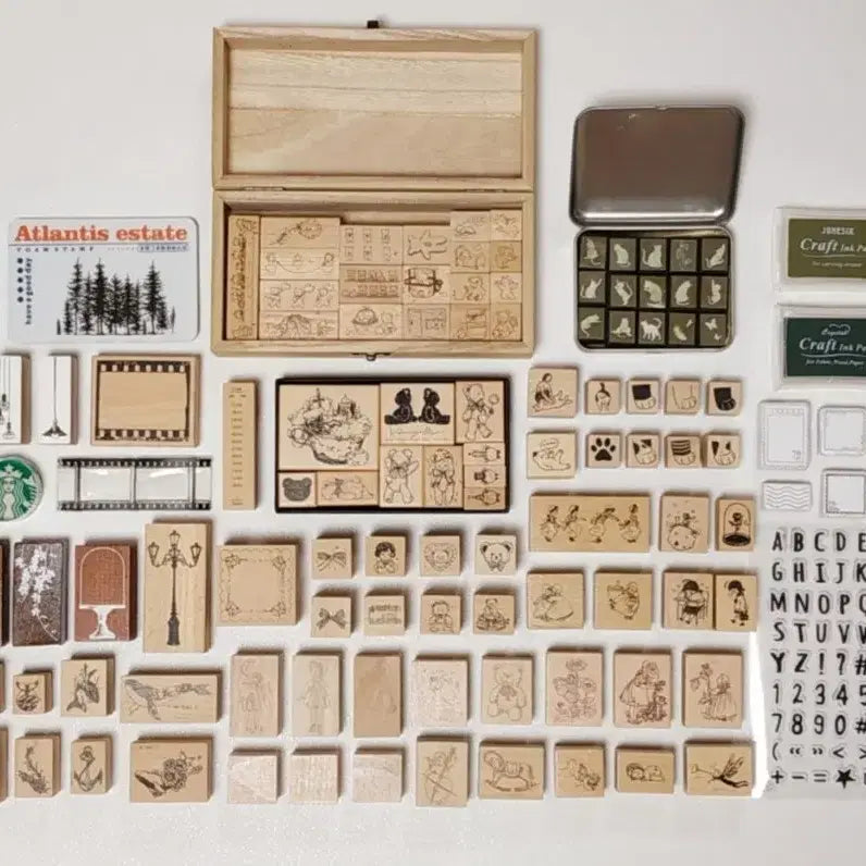 [BUNJANG] Premium Wood Stamp and Clear Stamp Set / 무배)다꾸 스탬프 도장 프리미엄 우드 스탬프 클리어스탬프 세트 다꾸 처분