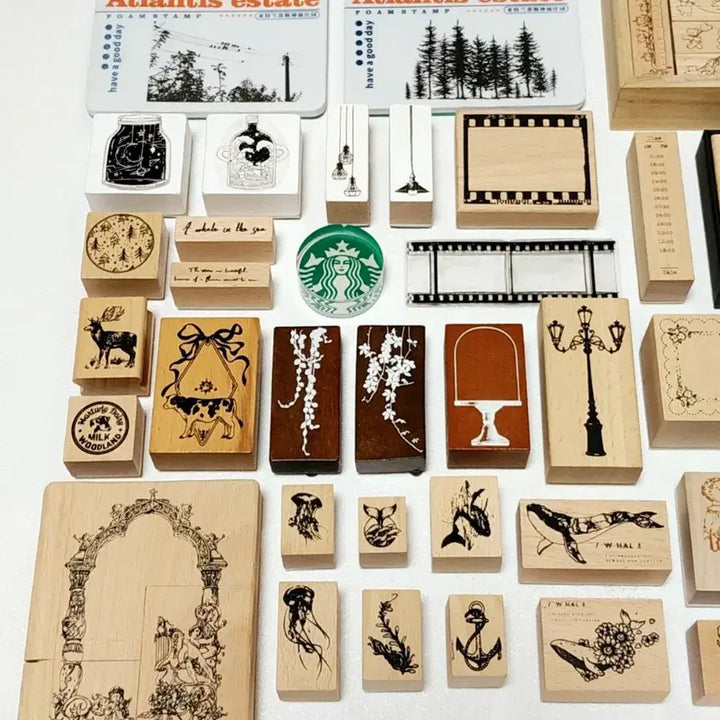 [BUNJANG] Premium Wood Stamp and Clear Stamp Set / 무배)다꾸 스탬프 도장 프리미엄 우드 스탬프 클리어스탬프 세트 다꾸 처분