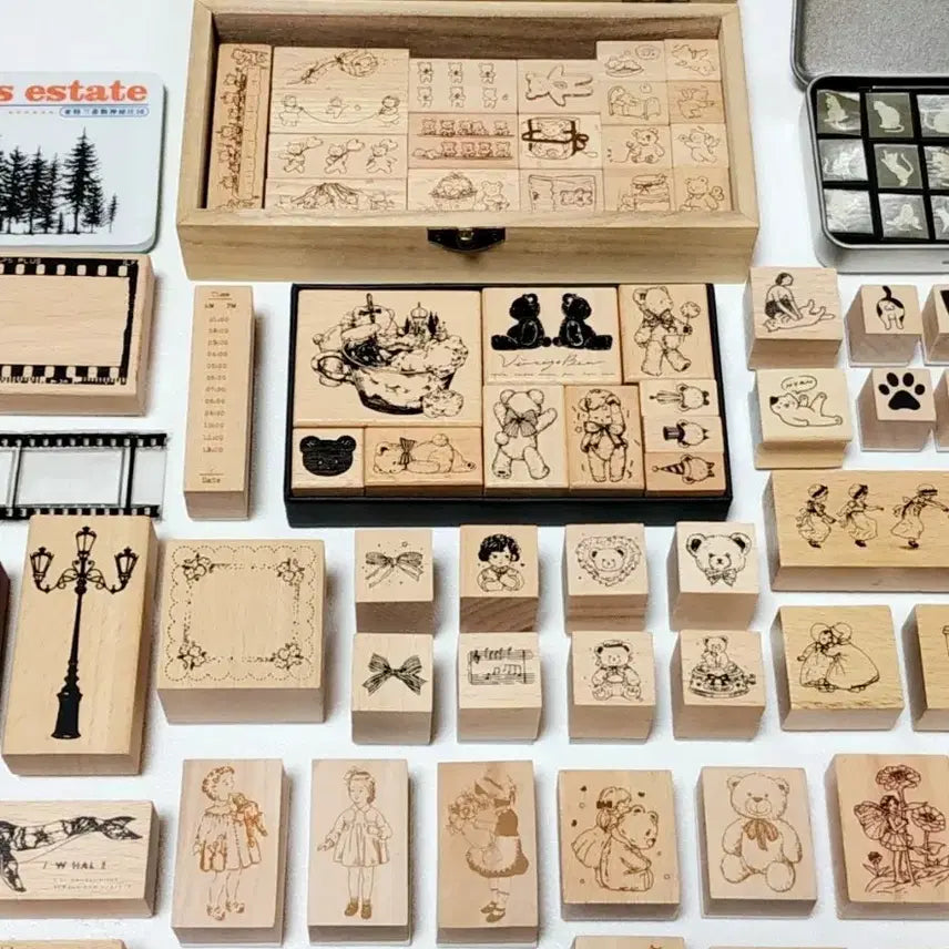[BUNJANG] Premium Wood Stamp and Clear Stamp Set / 무배)다꾸 스탬프 도장 프리미엄 우드 스탬프 클리어스탬프 세트 다꾸 처분