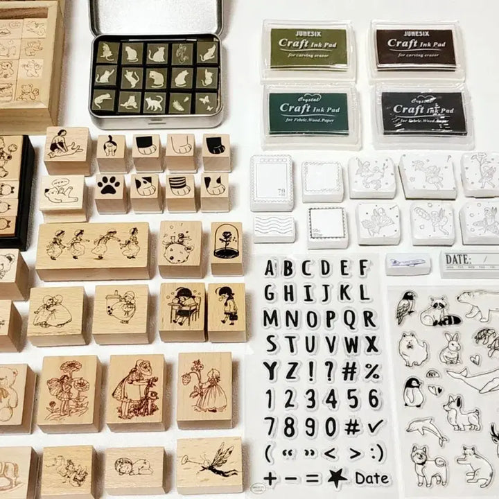 [BUNJANG] Premium Wood Stamp and Clear Stamp Set / 무배)다꾸 스탬프 도장 프리미엄 우드 스탬프 클리어스탬프 세트 다꾸 처분