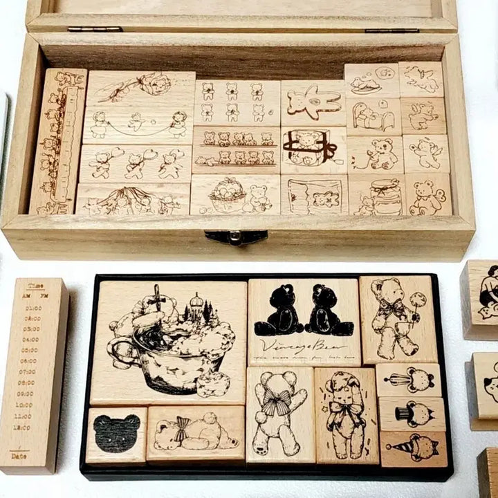 [BUNJANG] Premium Wood Stamp and Clear Stamp Set / 무배)다꾸 스탬프 도장 프리미엄 우드 스탬프 클리어스탬프 세트 다꾸 처분