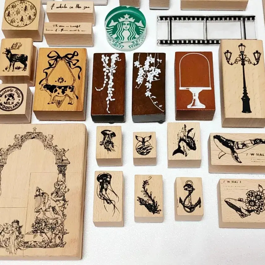 [BUNJANG] Premium Wood Stamp and Clear Stamp Set / 무배)다꾸 스탬프 도장 프리미엄 우드 스탬프 클리어스탬프 세트 다꾸 처분