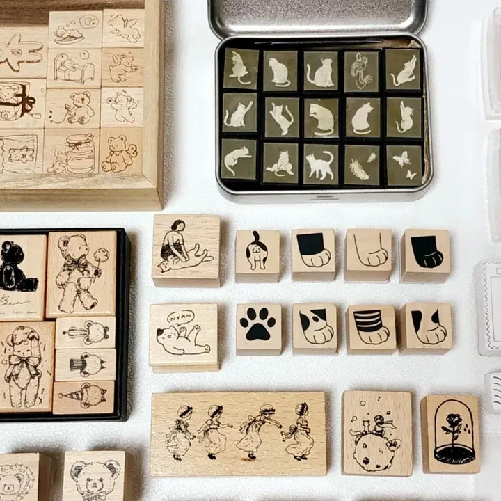 [BUNJANG] Premium Wood Stamp and Clear Stamp Set / 무배)다꾸 스탬프 도장 프리미엄 우드 스탬프 클리어스탬프 세트 다꾸 처분