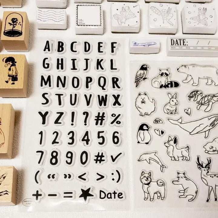 [BUNJANG] Premium Wood Stamp and Clear Stamp Set / 무배)다꾸 스탬프 도장 프리미엄 우드 스탬프 클리어스탬프 세트 다꾸 처분