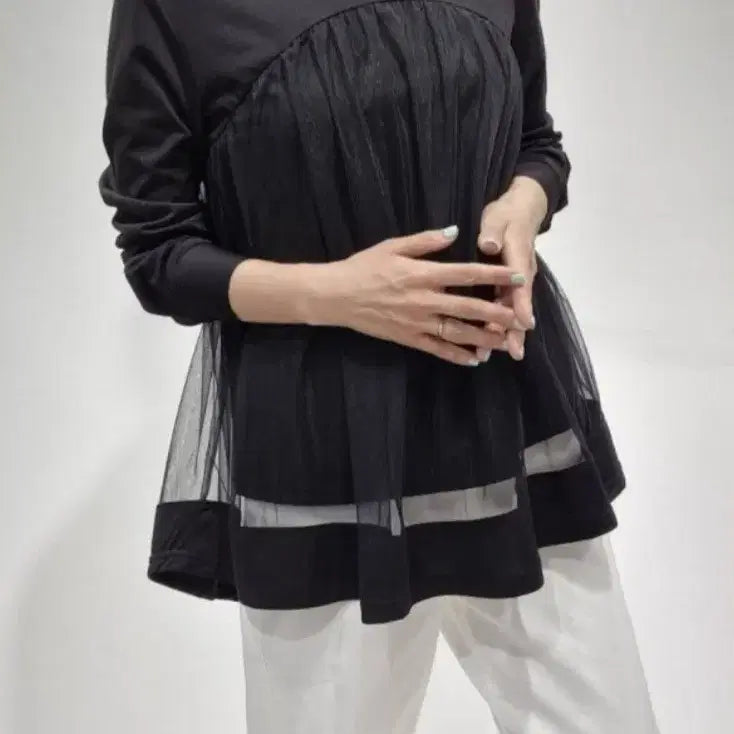 [BUNJANG] Layered Mesh T-shirt / [2컬러] 레이어드 메쉬 티셔츠 / 블랙 화이트 셔츠 레이스 망사 쉬폰