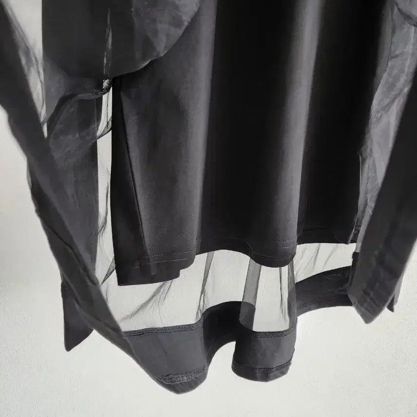 [BUNJANG] Layered Mesh T-shirt / [2컬러] 레이어드 메쉬 티셔츠 / 블랙 화이트 셔츠 레이스 망사 쉬폰