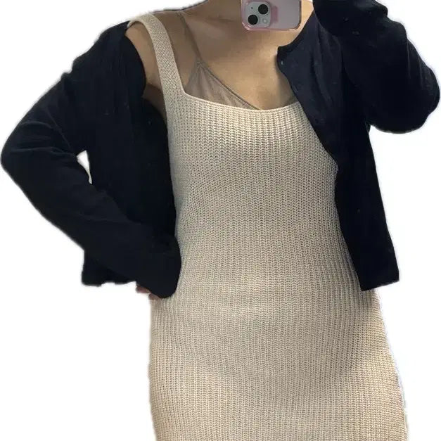 [BUNJANG] MaybeBaby Soft Pink Knit Mini Dress / 맘 바뀌기 전에 메이비베이비구매 얇은 니트원피스 소프트핑크