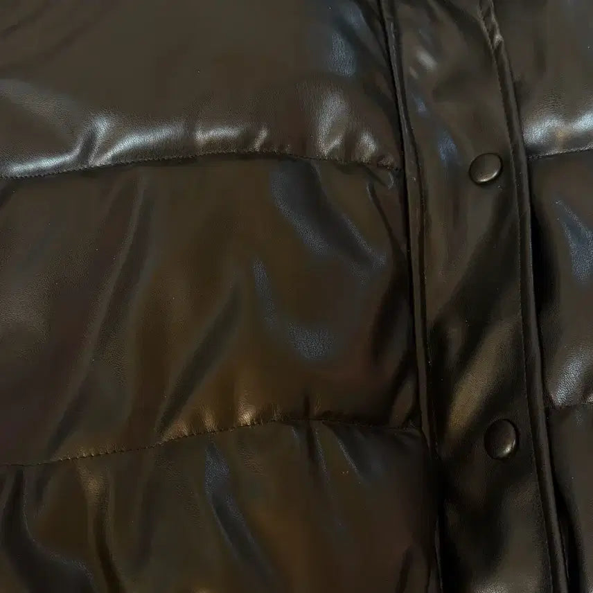 [BUNJANG] Black Leather Short Padded Jacket / 블랙 레더 숏패딩