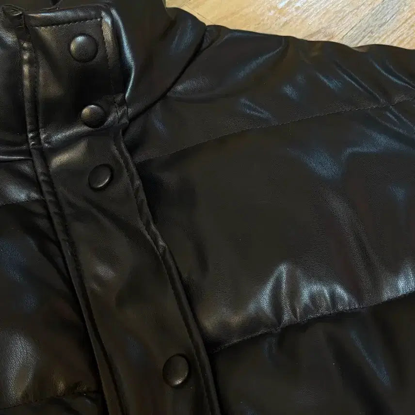 [BUNJANG] Black Leather Short Padded Jacket / 블랙 레더 숏패딩