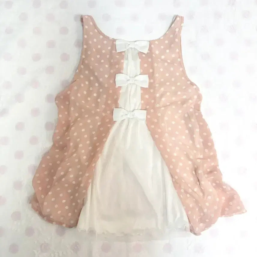 [BUNJANG] Cecil Mcbee Ribbon Dot Frill Camisole Top / 세실맥비 딸기캐럿 리본도트 프릴 캐미솔 나시 슬리브 히메갸루라떼갸루