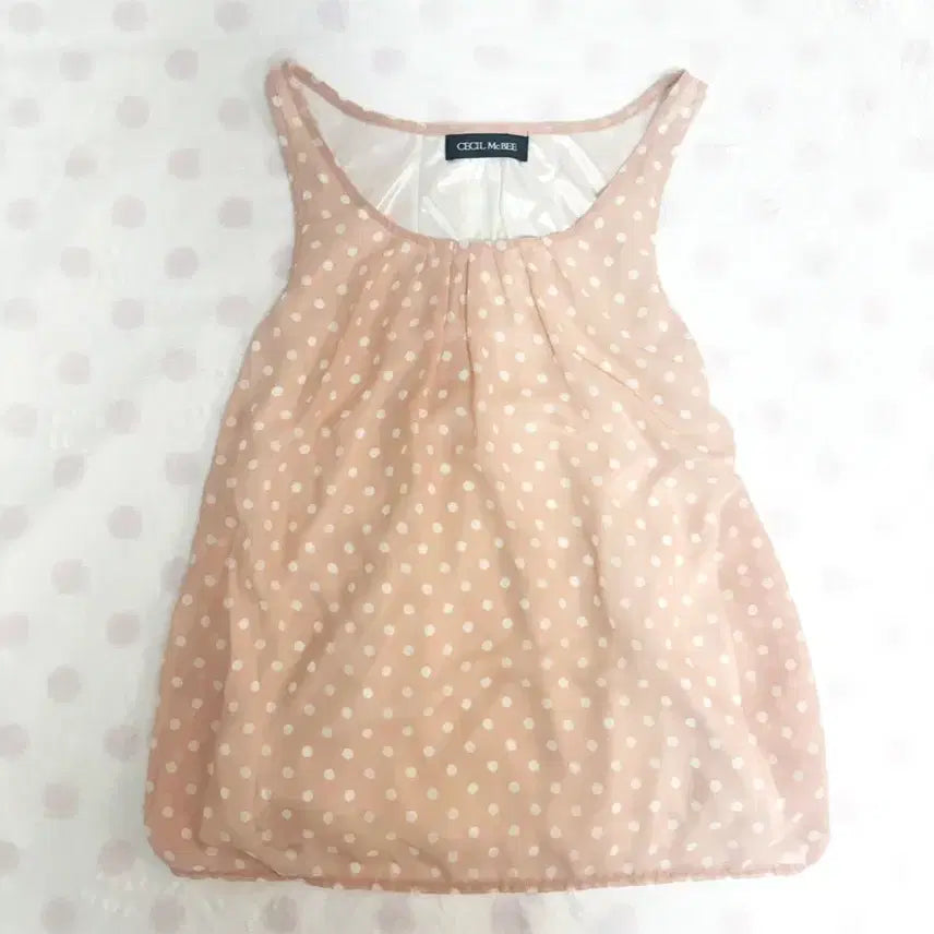 [BUNJANG] Cecil Mcbee Ribbon Dot Frill Camisole Top / 세실맥비 딸기캐럿 리본도트 프릴 캐미솔 나시 슬리브 히메갸루라떼갸루
