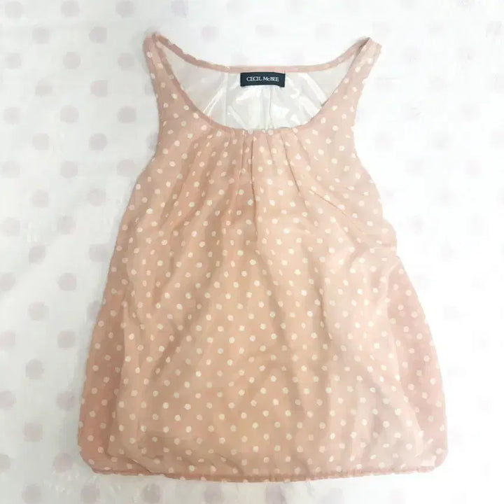 [BUNJANG] Cecil Mcbee Ribbon Dot Frill Camisole Top / 세실맥비 딸기캐럿 리본도트 프릴 캐미솔 나시 슬리브 히메갸루라떼갸루