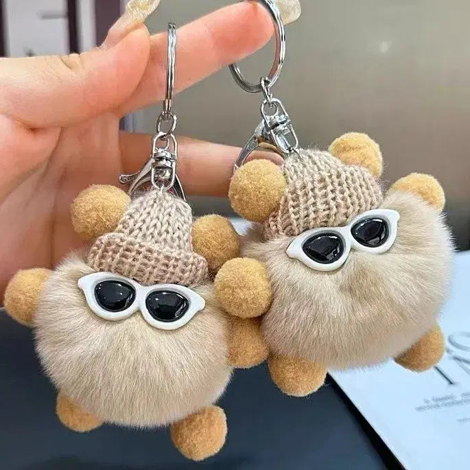 [BUNJANG] Milk Pom-Pom Keychain with Sunglasses and Hat / 털모자 썬글라스 밀크 폼폼이 키링(새상품)