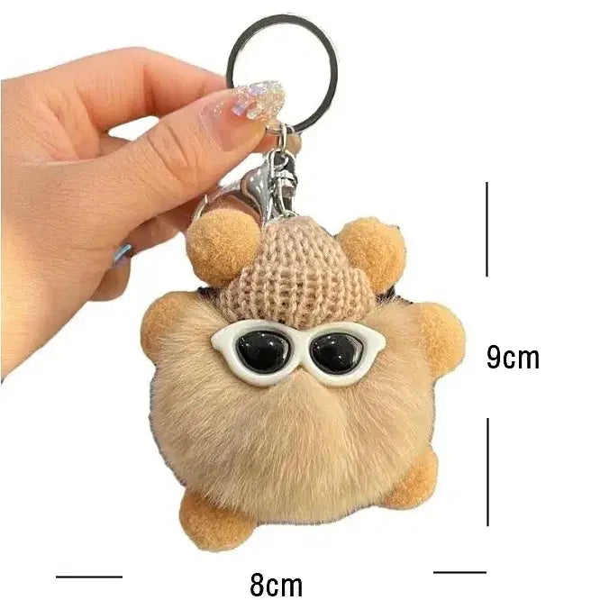 [BUNJANG] Milk Pom-Pom Keychain with Sunglasses and Hat / 털모자 썬글라스 밀크 폼폼이 키링(새상품)