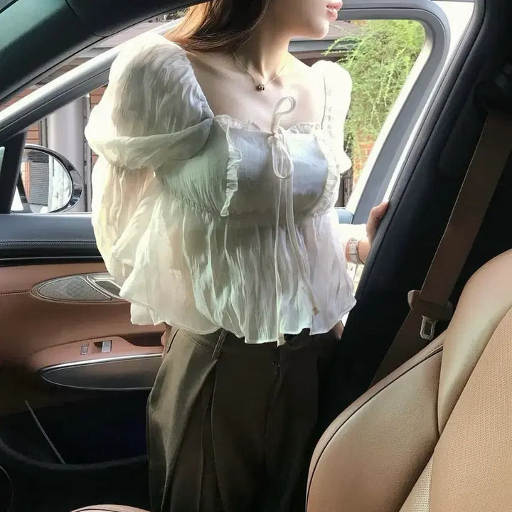 [SOLD OUT] [클라우드이모션] 크로와상 프릴 퍼프 블라우스 <핑크>