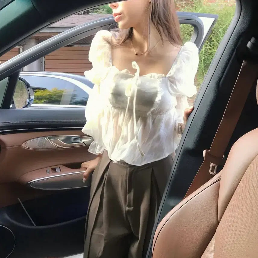 [SOLD OUT] [클라우드이모션] 크로와상 프릴 퍼프 블라우스 <핑크>