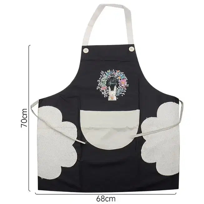 [BUNJANG] Rabbit Flower Black Waterproof Apron / 토끼 플라워 블랙 방수 앞치마 (새상품)