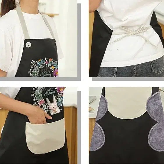 [BUNJANG] Rabbit Flower Black Waterproof Apron / 토끼 플라워 블랙 방수 앞치마 (새상품)