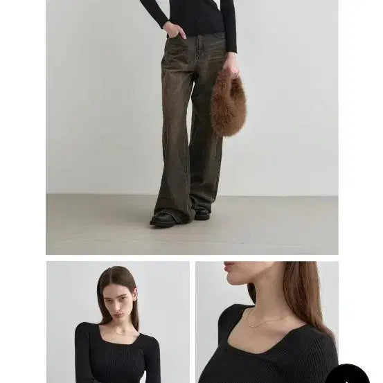 [BUNJANG] Mongdol Square Neck Ribbed T-shirts 1+1 / 몽돌 스퀘어넥 골지 미착용품 1+1
