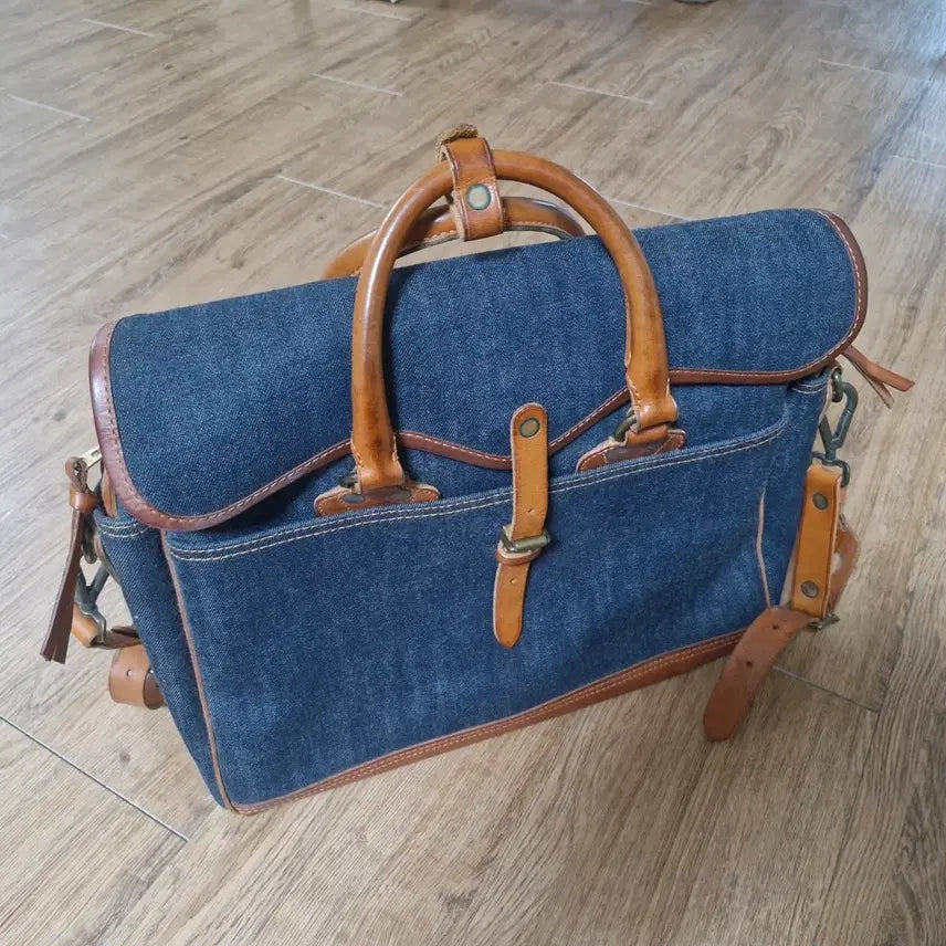 [BUNJANG] RRL Leather Trim Denim Briefcase Bag / RRL 가죽트림 데님 브리프케이스 가방