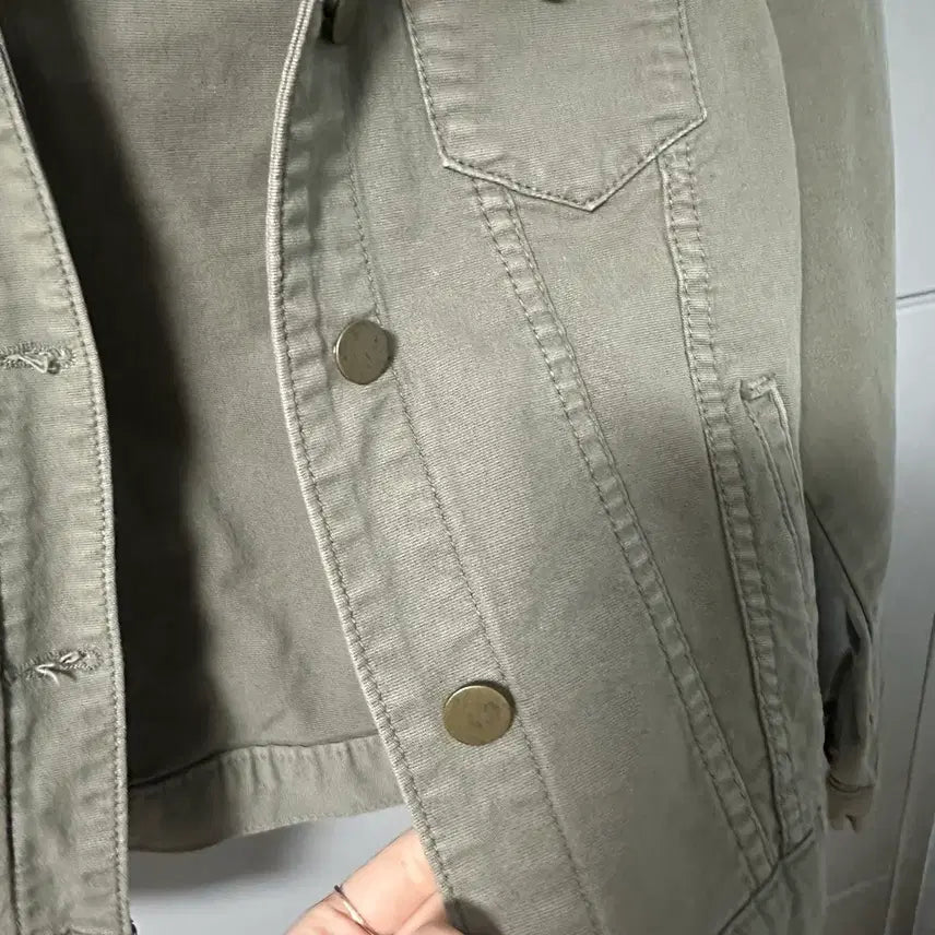 [BUNJANG] Cropped Denim Jacket - Khaki - Women's / 크롭 데님 면 자켓 카키색 여성용