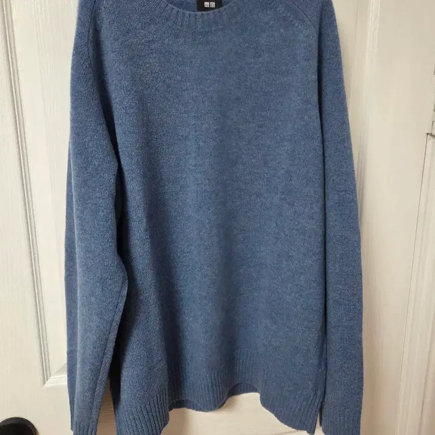 [BUNJANG] Uniqlo Lambswool Crew Neck Knit Sweater - Blue / 사이즈 105) 유니클로 램스울 크루넥 니트 스웨터 - 블루