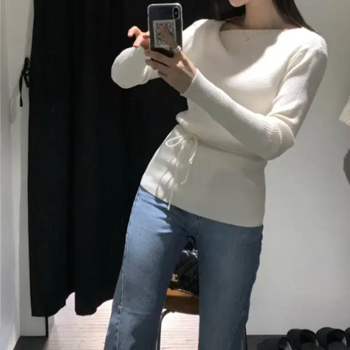 [BUNJANG] Moabin Ivory Ribbed Knit Sweater / 모아빈 보그 골지 니트 아이보리 F