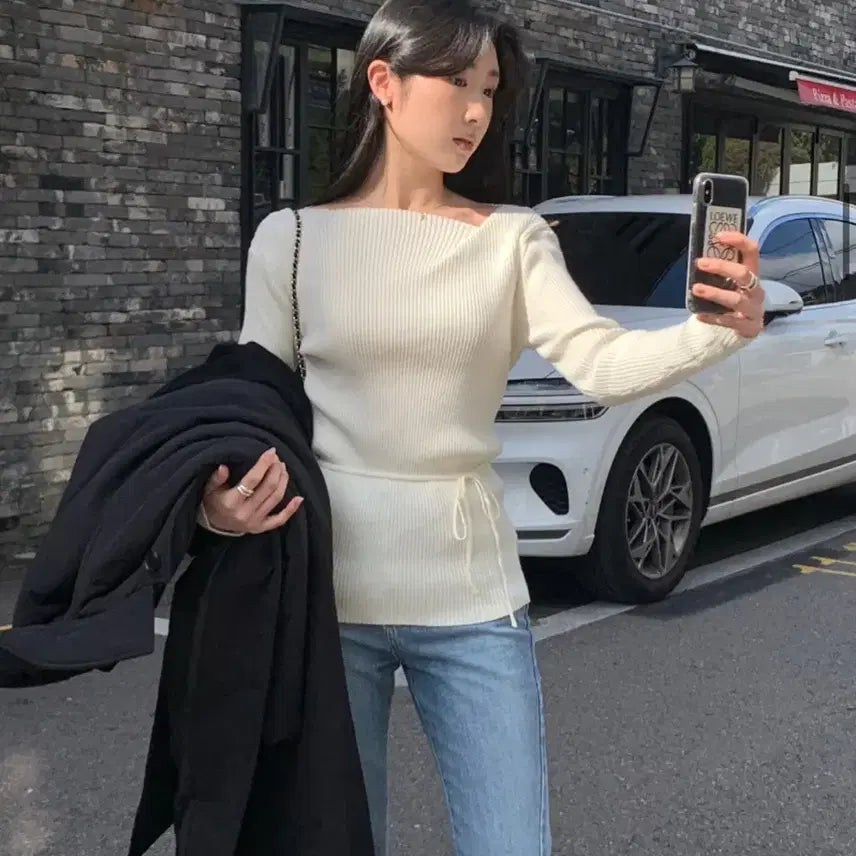 [BUNJANG] Moabin Ivory Ribbed Knit Sweater / 모아빈 보그 골지 니트 아이보리 F