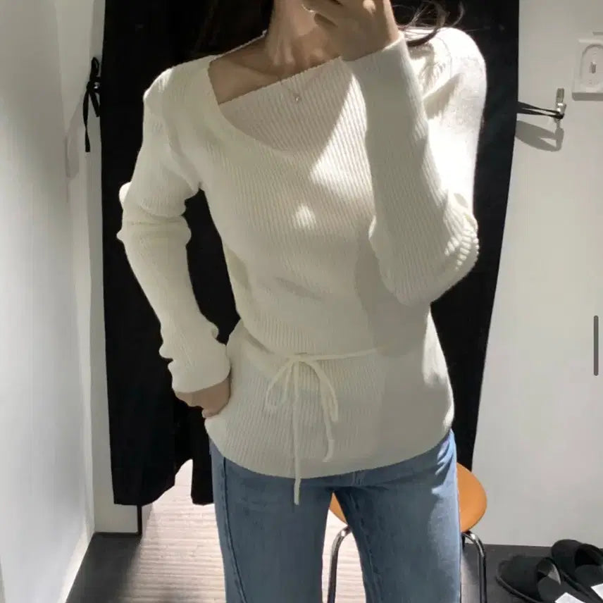 [BUNJANG] Moabin Ivory Ribbed Knit Sweater / 모아빈 보그 골지 니트 아이보리 F