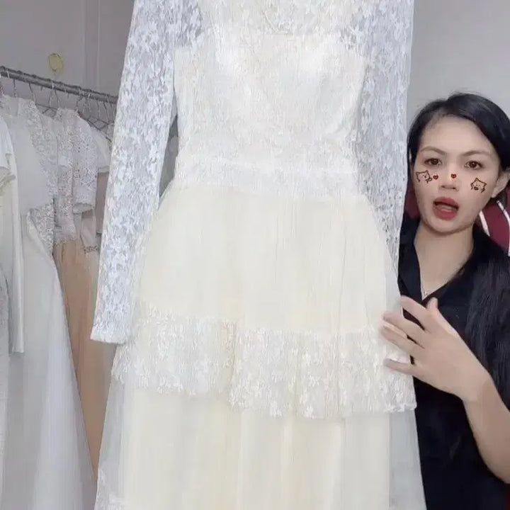 [BUNJANG] Lace Long Dress Ivory / 레이스 롱 원피스 아이보리