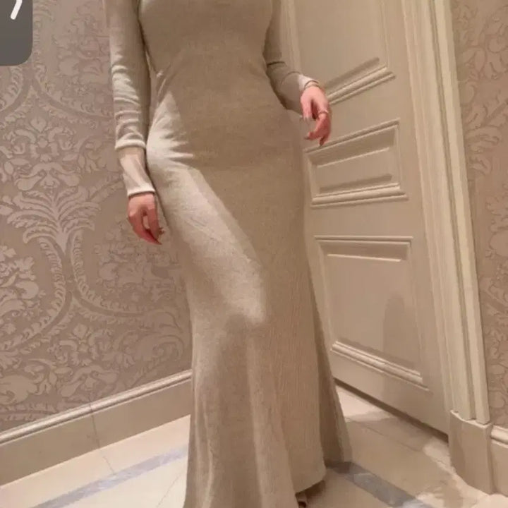[BUNJANG] Blissmin Satin Collar Long Dress / 새틴카라 롱원피스펄베이지 블리스민