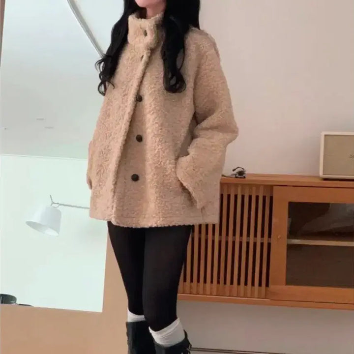 [BUNJANG] Muse Nine Lambswool Mustang Jacket Jumper Beige / [새제품] 뮤즈나인 램스울 무스탕 자켓 점퍼 뽀글이 베이지